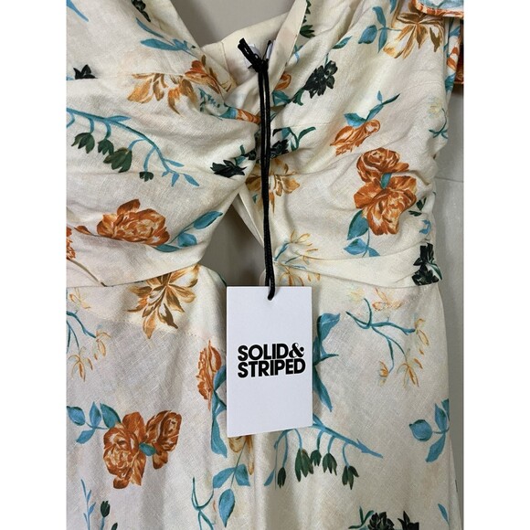 Solid & Striped Linen Summer Floral midi Dress, deep v, Keyhole, Backless, SZ‎ S - Picture 5 of 11
